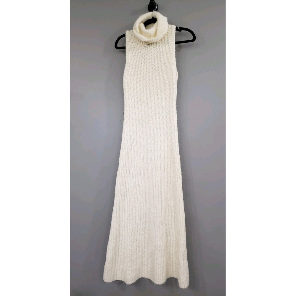 NEW LARGE Na-kd Off White‎ High Knit turtleneck maxi dress sleeveless minimalist